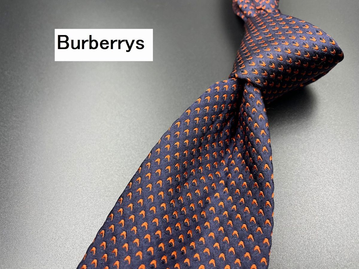 【超美品】Burberrys　バーバリー　ロゴ＆ドット柄　ネクタイ　3本以上送料無料　ネイビー　0302069_画像1