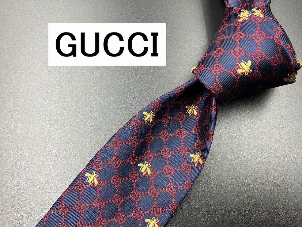 【新古品】GUCCI　グッチ　全面GGロゴ柄　ネクタイ　3本以上送料無料　ネイビー　0302263_画像1