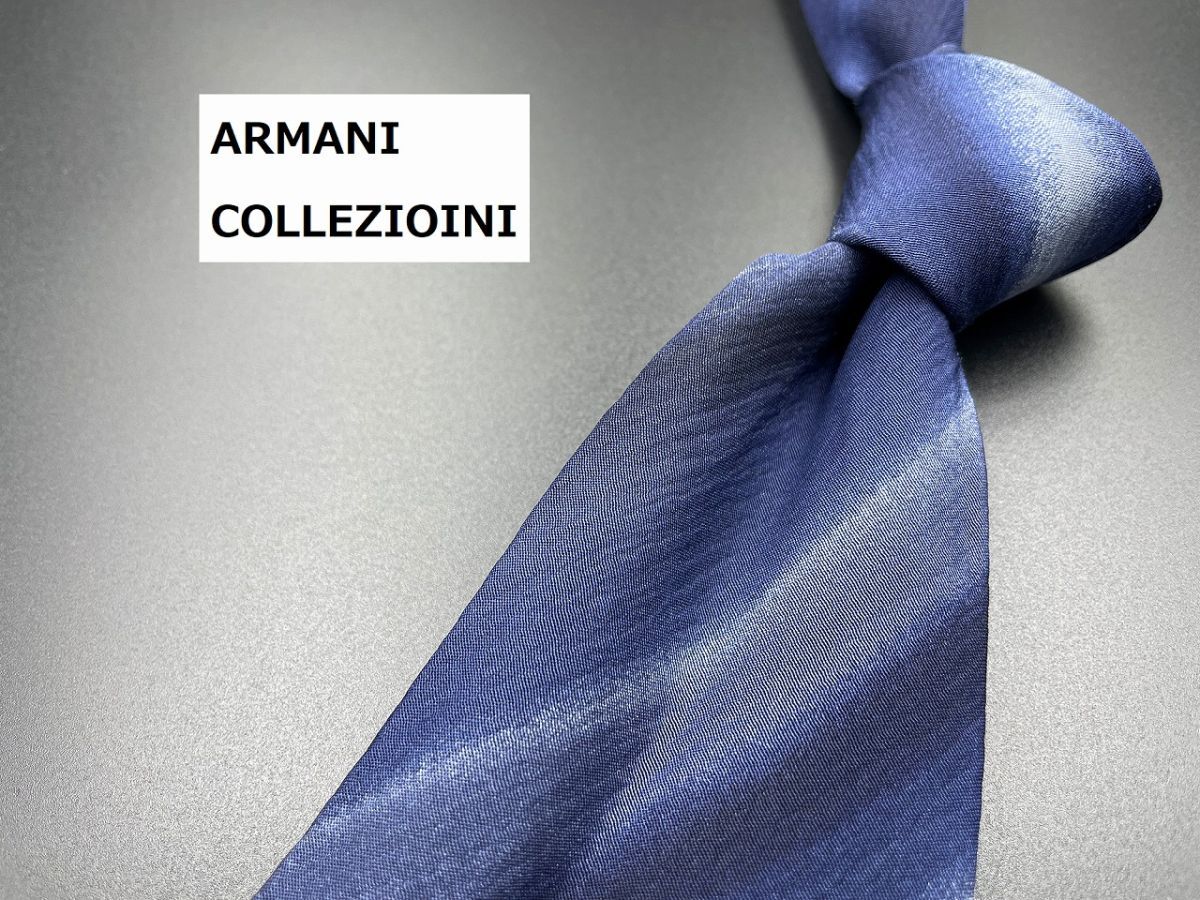 【美品】ARMANI COLLEZIONI　アルマーニ　レジメンタル柄　ネクタイ　3本以上送料無料　ネイビー　0302199_画像1