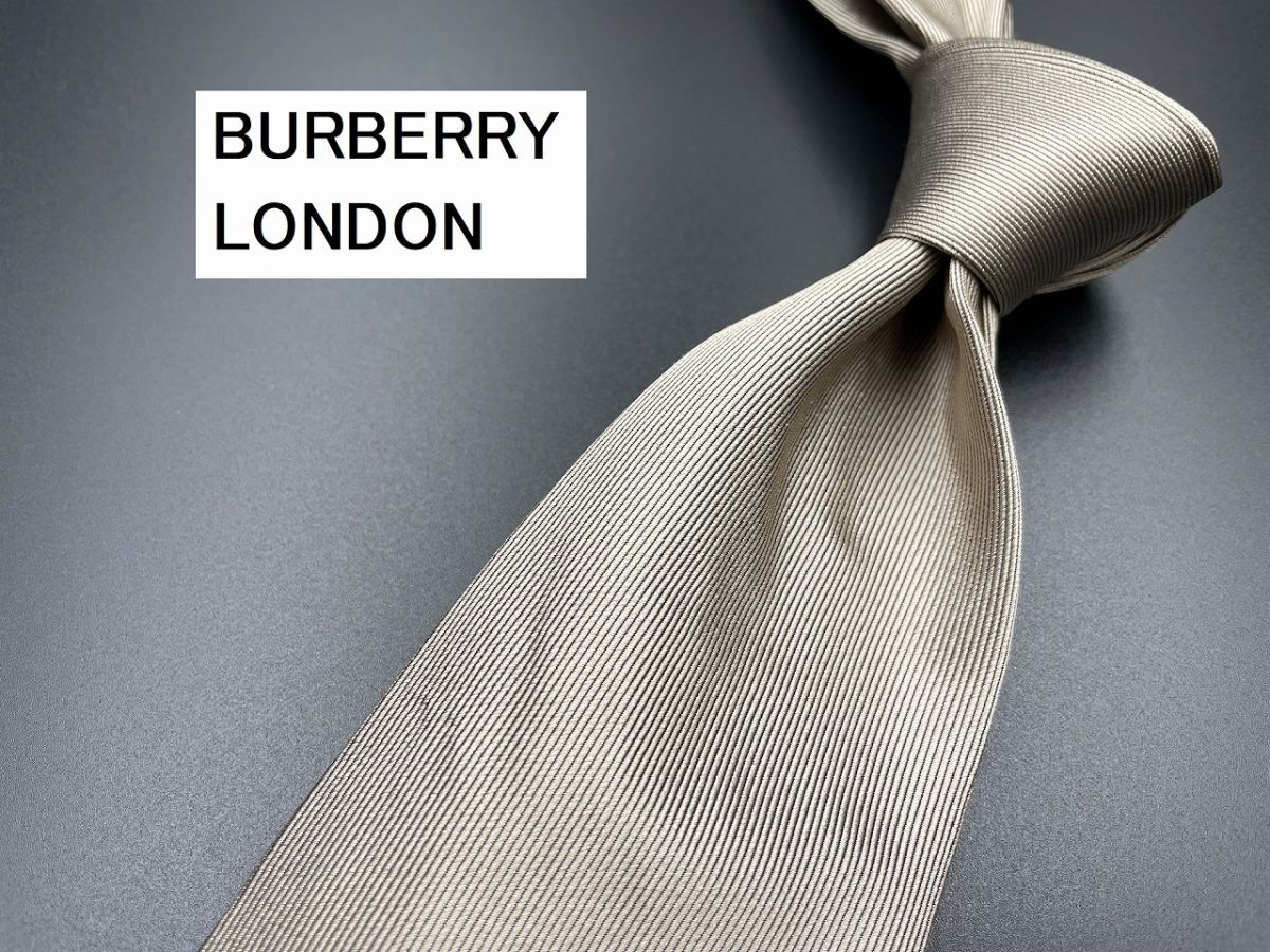 【超美品】BURBERRY LONDON　バーバリーロンドン　ロゴ＆無地柄　ネクタイ　3本以上送料無料　グレイブラウン　光沢　0304007_画像1