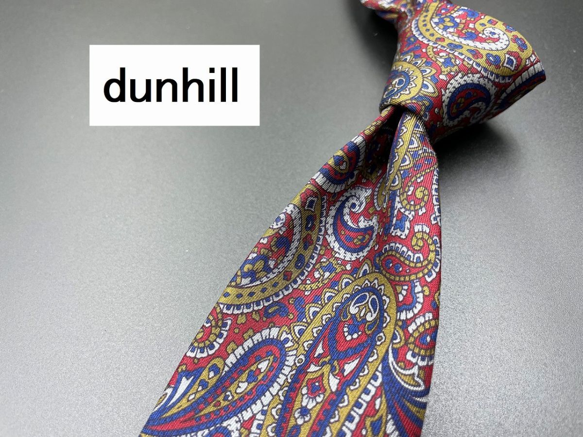 【超美品】dunhill　ダンヒル　ロゴ＆ペイズリー柄　ネクタイ　3本以上送料無料　ワインレッド　0304245_画像1
