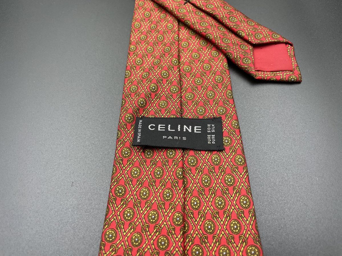 【超美品】CELINE　セリーヌ　ロゴ＆ドット柄　ネクタイ　3本以上送料無料　ワインレッド　0304147_画像2