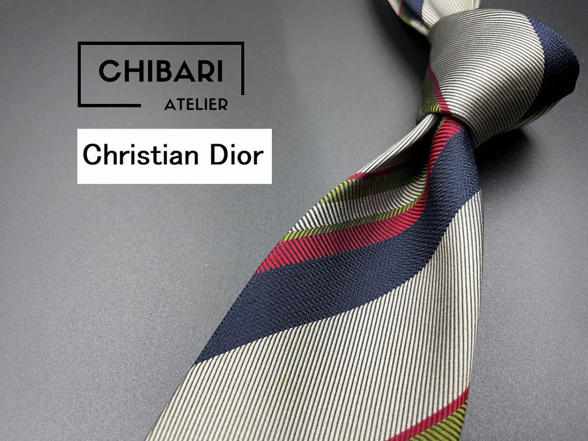 【美品】ChristianDior　ディオール　レジメンタル柄　ネクタイ　3本以上送料無料　グレイ　0305176_画像1