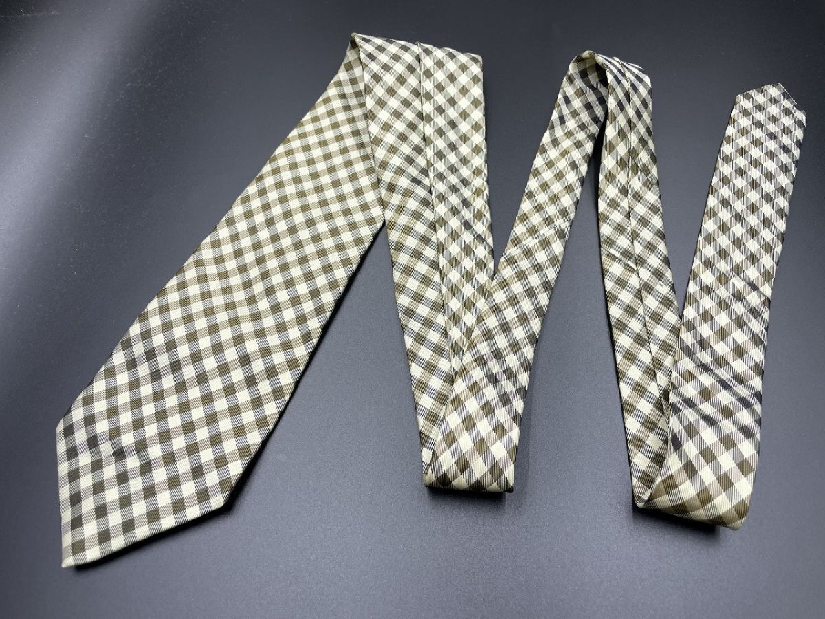 【超美品】YvesSaintLaurent サンローラン チェック柄 ネクタイ 3本以上送料無料 グレイブラウン 0305230の画像3