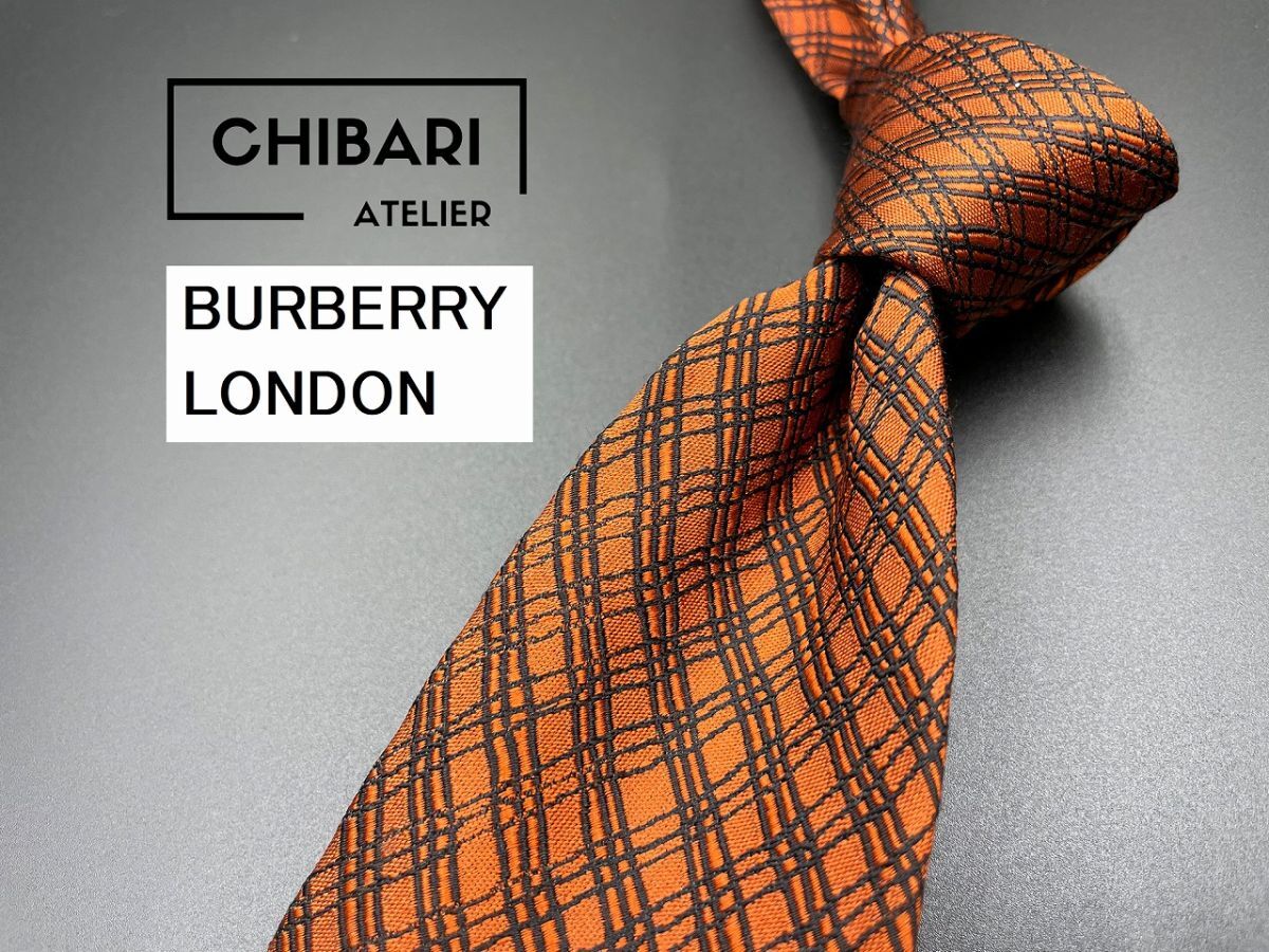 BURBERRY LONDON バーバリーロンドン ロゴ＆チェック柄 ネクタイ 3本以上送料無料 ブラウン 0401128の画像1