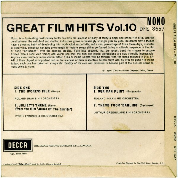 Great Film Hits | M. Caine, G. Masina, J. Coburn, J. Christie | UK Decca EP 1966_画像2