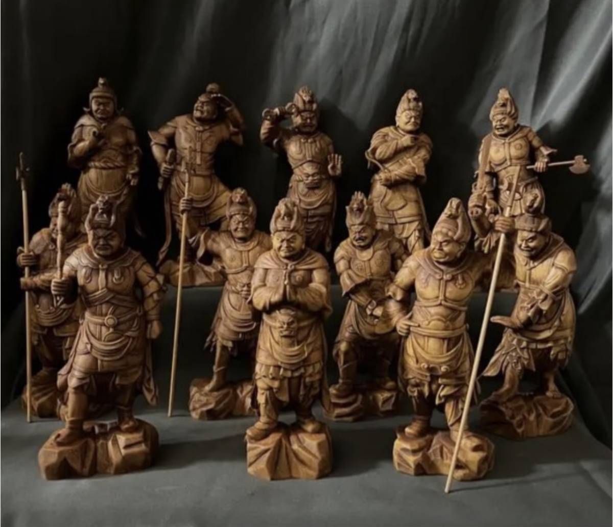 総柘植材 精密細工 古美術 時代木彫 仏教美術 薬師12神将像一式_画像1