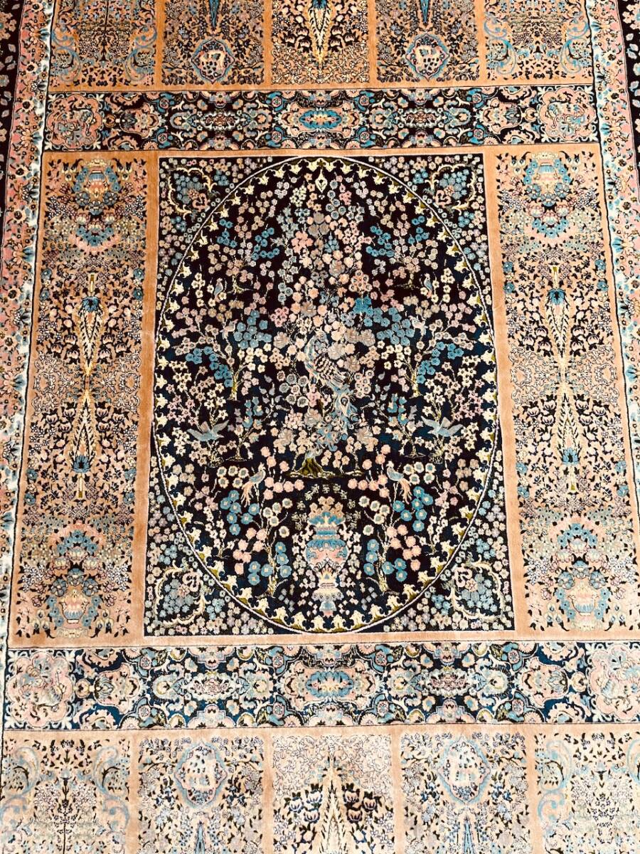 イラン産　高級ペルシャ絨毯　ネギン・マシュハド・ヘレル工房　総シルク　手織り　最高峰225万ノット　150×243cm #7_画像7