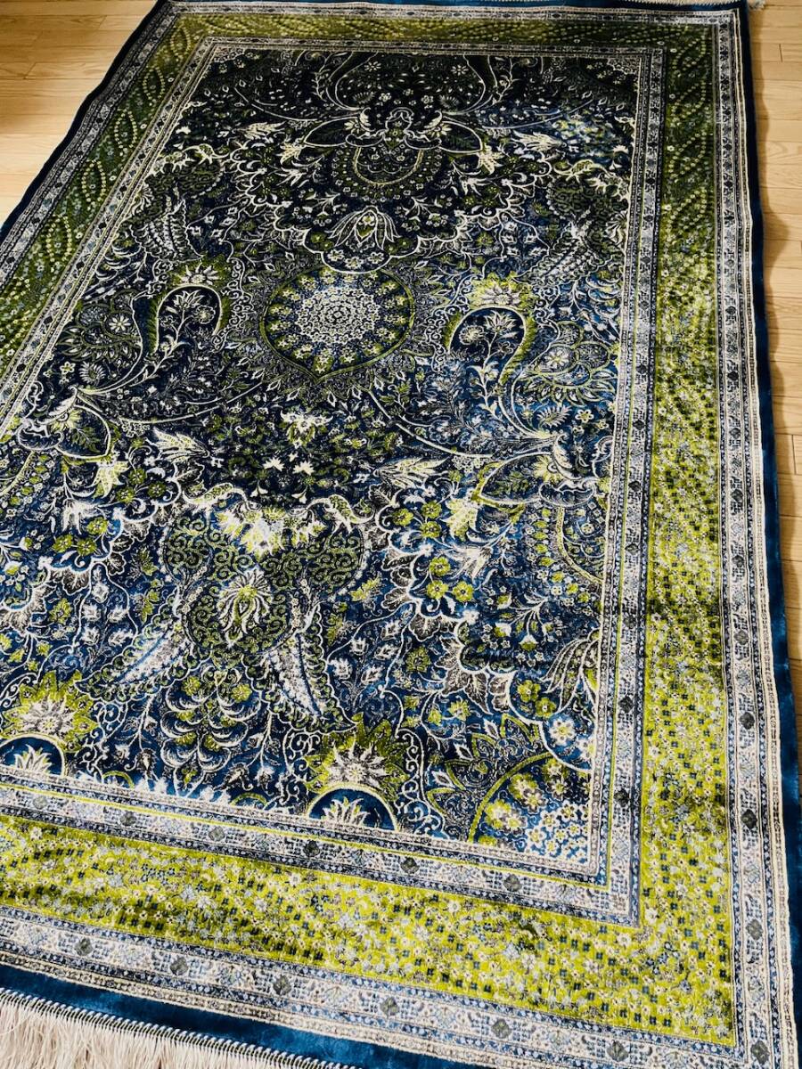 イラン産　高級ペルシャ絨毯　ネギン・マシュハド・ヘレル工房　総シルク　手織り　最高峰225万ノット　150×222cm #6_画像5