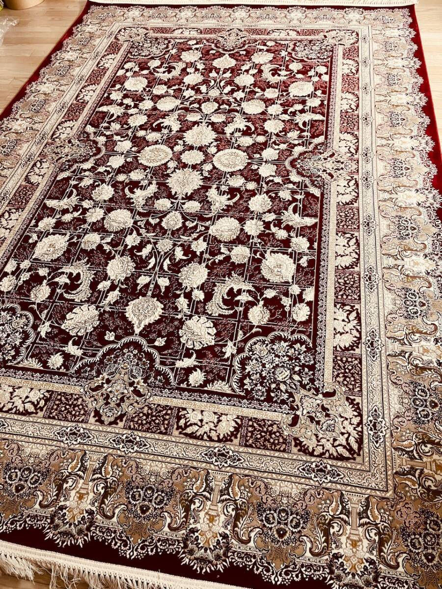 大判　最高峰約144万ノット　シルク30％ウール70%　イラン産手織り 高級ペルシャ絨毯 201×305cm #5_画像6