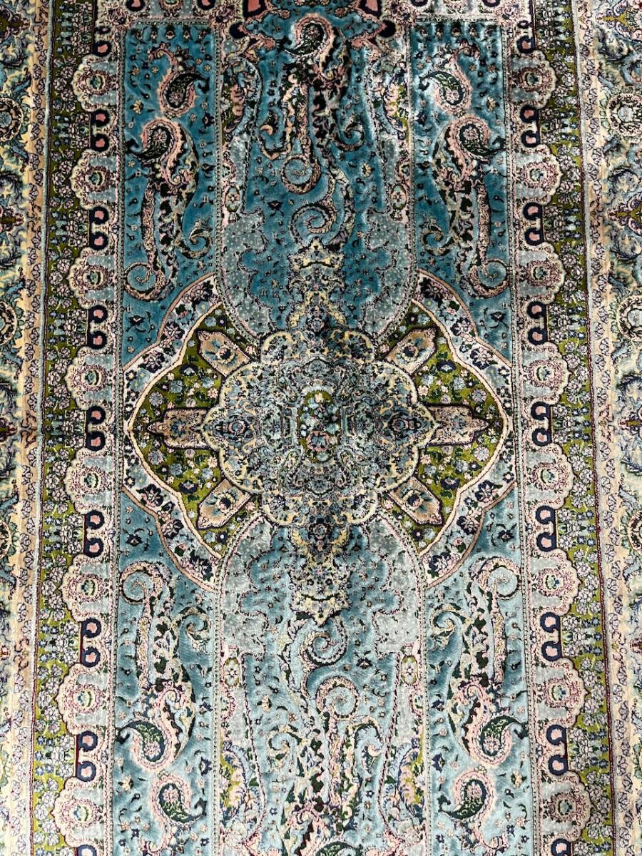 イラン産　ネギン・マシュハド・ヘレル工房　高級ペルシャ絨毯　総シルク　手織り　最高峰225万ノット　101×152cm #16_画像7