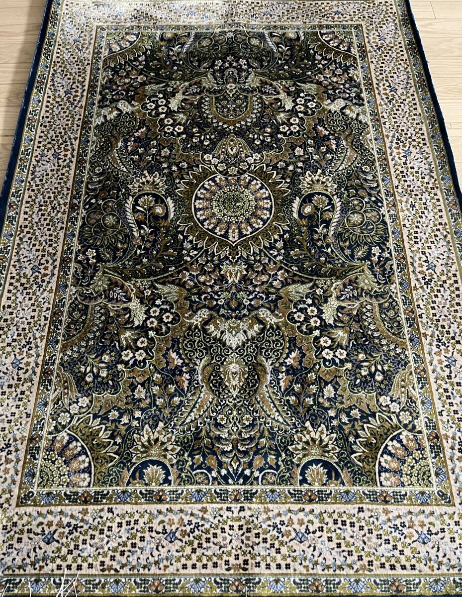 イラン産 ネギン・マシュハド・ヘレル工房 高級ペルシャ絨毯 総シルク 手織り 最高峰225万ノット 101×152cm #10の画像1