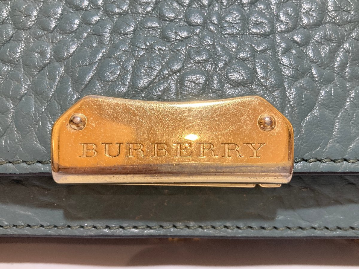 【2n031503】BURBERRY バーバリー チェーンウォレット 長財布 ブルーグリーン系 レディース ゴールド金具_画像6