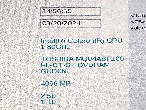 SMG36944相 東芝 ノートPC P1E4JNEW Celeron メモリ4GB HDD1TB ジャンク 直接お渡し歓迎_画像2