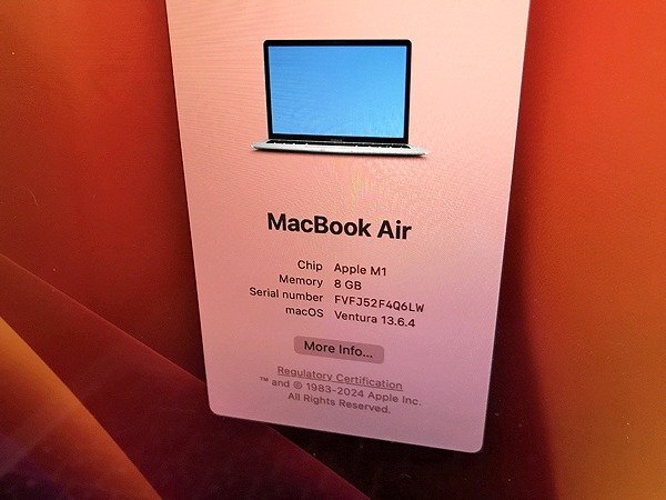 SDG36886相 Apple MacBook Air A2337 M1, 2020 M1 メモリ8GB SSD256GB 直接お渡し歓迎の画像3