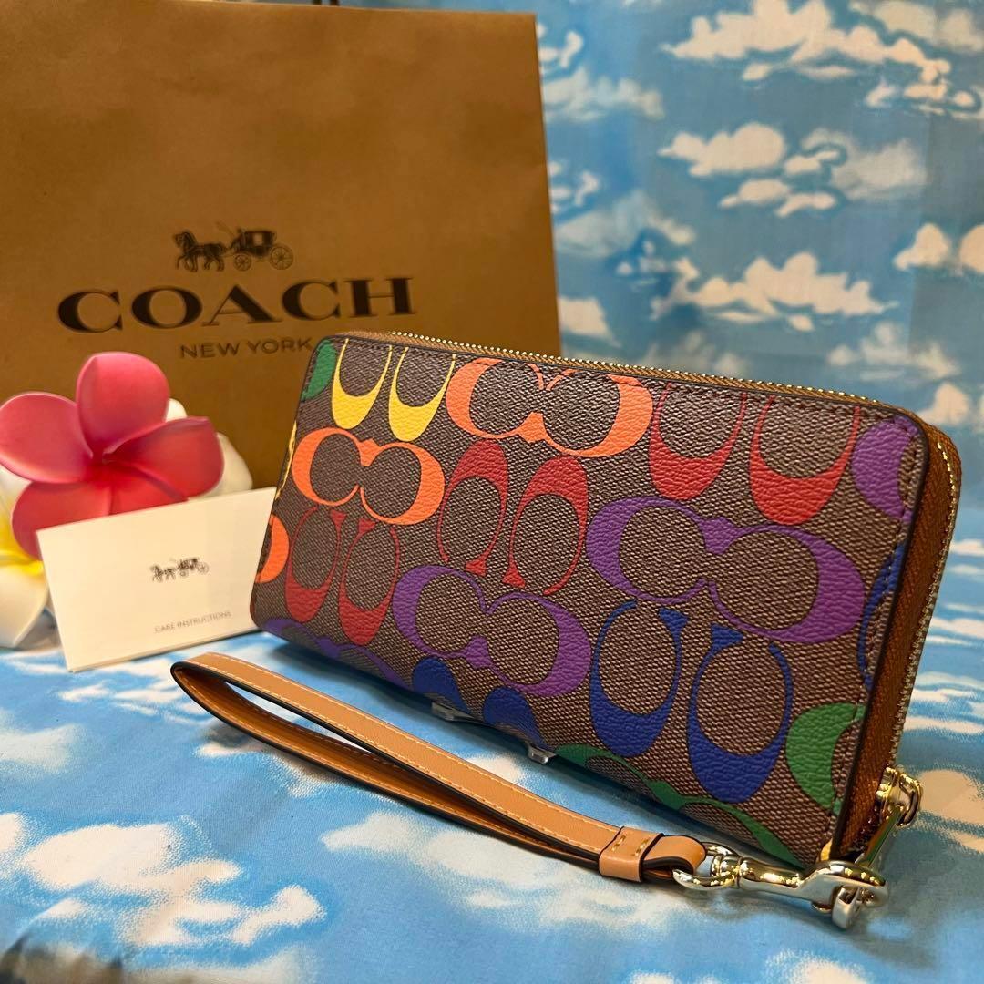 即納・新品 COACH 長財布 レインボー シグネチャー ストラップ | tonky.jp