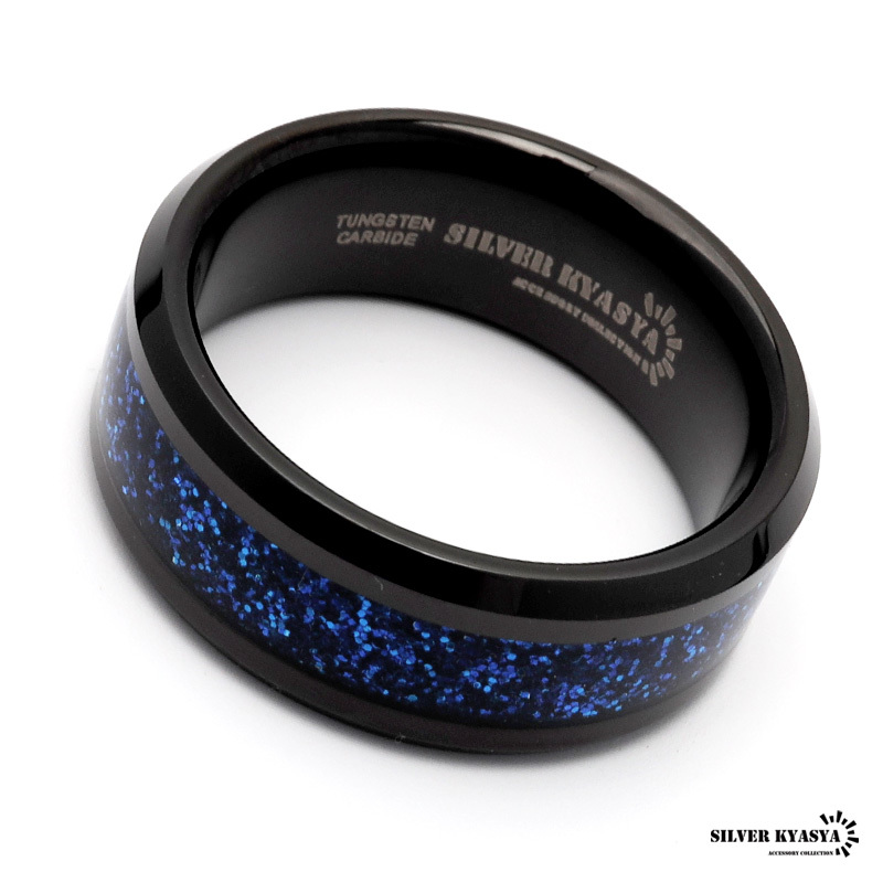 タングステン ブルーリング 指輪 リング ブルー 青 ブラック メタリック 金属アレルギー対応 専用BOX付属 (19号)_画像4