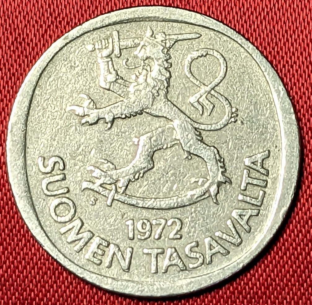 フィンランド　1マルカ白銅貨　1972年　【流通品】 　玉ちゃんNo.3187_画像1