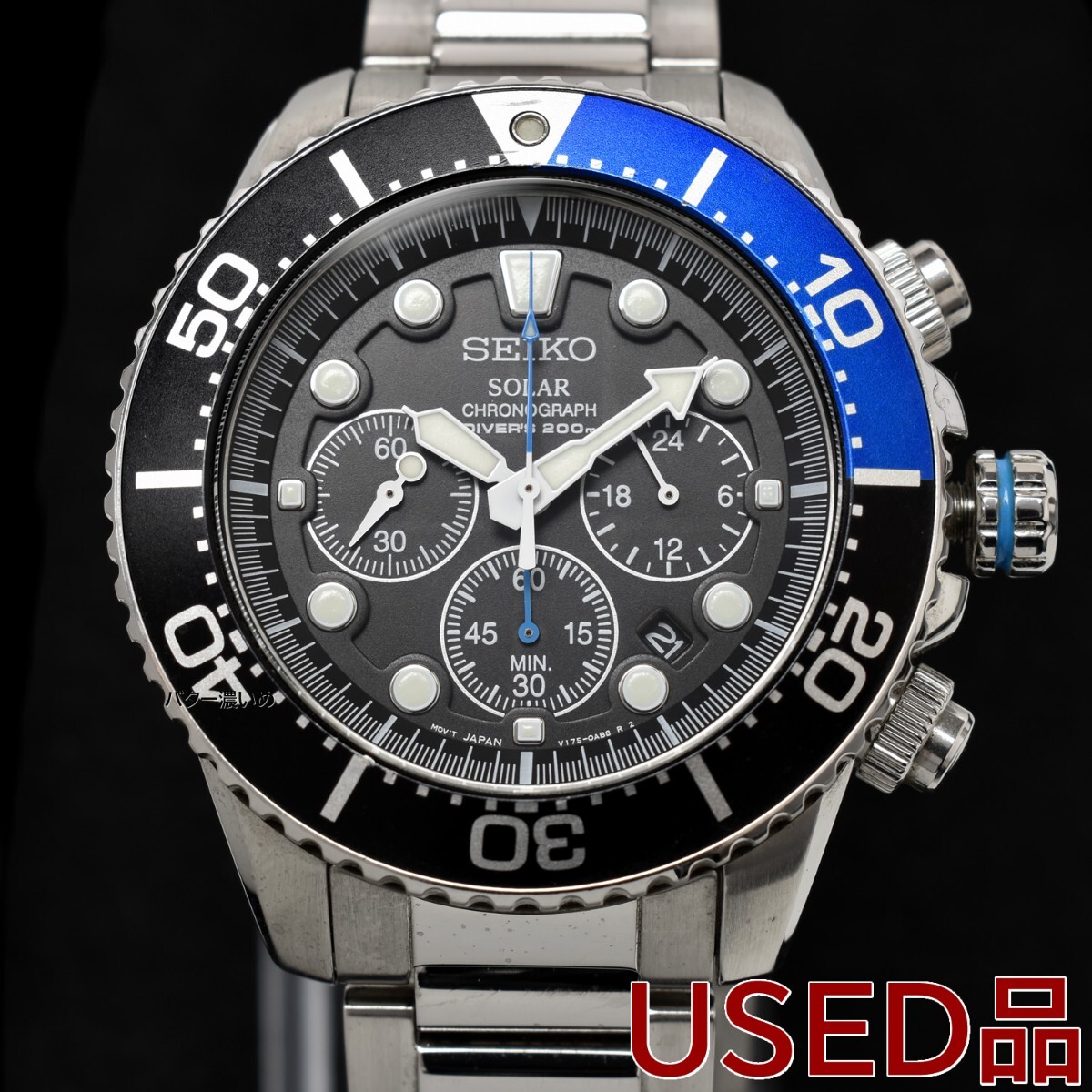 セイコー SEIKO メンズ 腕時計 クロノグラフ ソーラー クオーツ ダイバー 海外モデル SSC017P1 逆輸入 200M防水 ブラック 中古品 箱あり_画像1