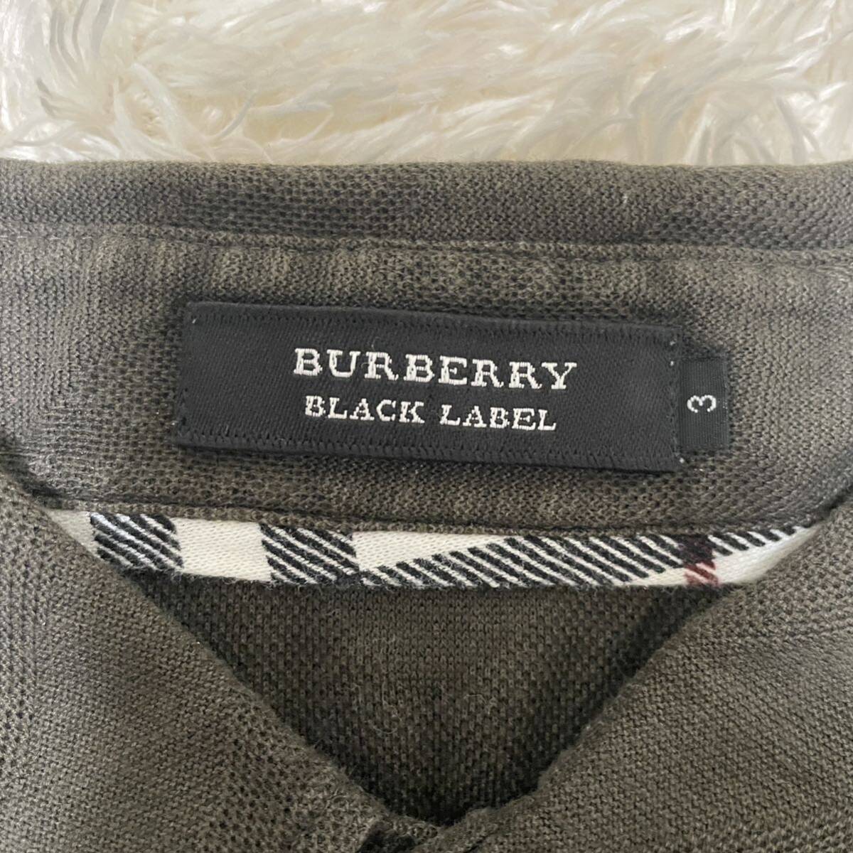 BURBERRY BLACK LABEL バーバリーブラックレーベル　半袖ポロシャツ ホースロゴ刺繍　アーガイル柄　カーキ　3 Lサイズ_画像3