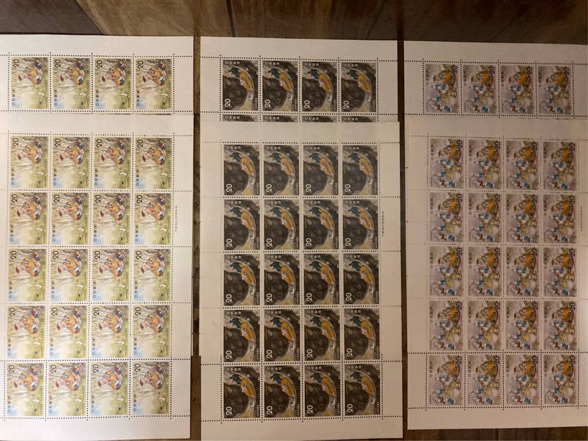未使用切手シート 昔話シリーズ 7作品の3種柄(全21種）合計51シート 額面20400円 1973~1975年発行の画像4