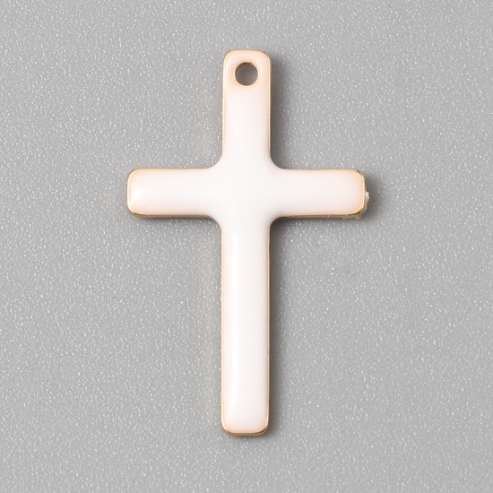 エナメルメタルチャーム 5個　十字架クロスデザインパーツ（ホワイト色）パーツ17mmx11mm_画像1