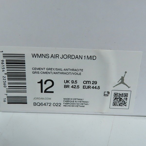 NIKE/ナイキ スニーカー WMNS Air Jordan 1 Mid Cement Grey エア ジョーダン 1 ミッド BQ6472-022/29 /080_画像9