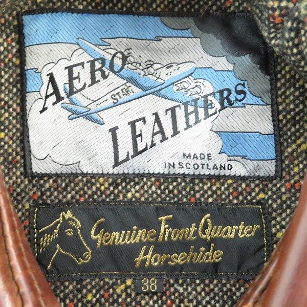 ☆Aero Leather/エアロレザー HIGHWAYMAN/ハイウェイマン 飛行機タグ ホースハイドシングルライダースジャケット 38 /100_画像3