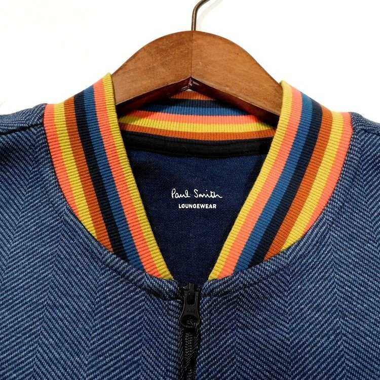 新品 1円～ ポールスミス ジップアップジャケット アーティストストライプリブ LL(XL) ブルー ヘリンボーン Paul Smith メンズ 【3039】_画像2