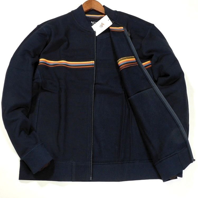 新品 1円～ 定価15,400円 ポールスミス ジップアップ ジャケット L 紺 アーティストストライプライン 裏パイル Paul Smith メンズ【3030】_画像4