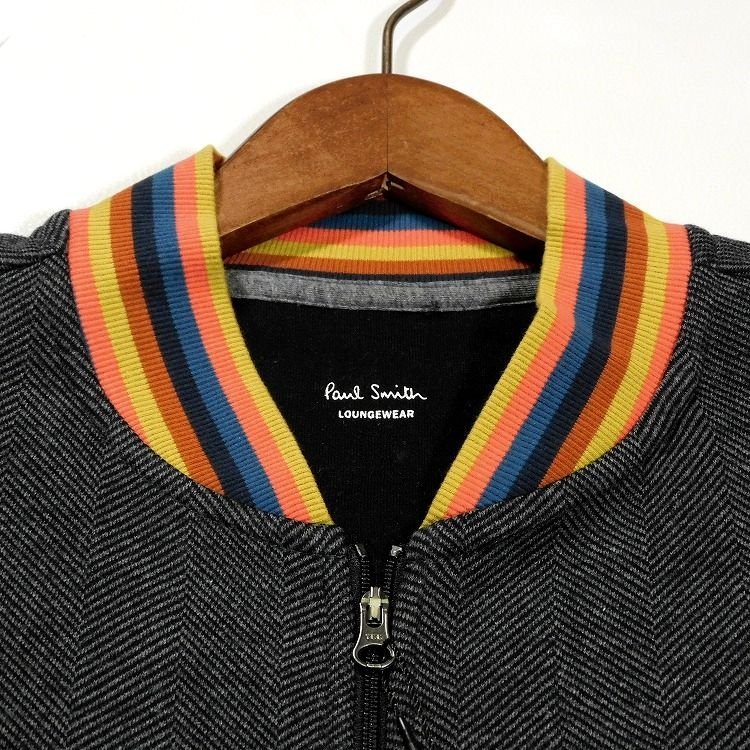 新品 定価15,400円 ポールスミス ジップアップジャケット アーティストストライプリブ L 濃灰 ヘリンボーン Paul Smith メンズ 【3037a】_画像2