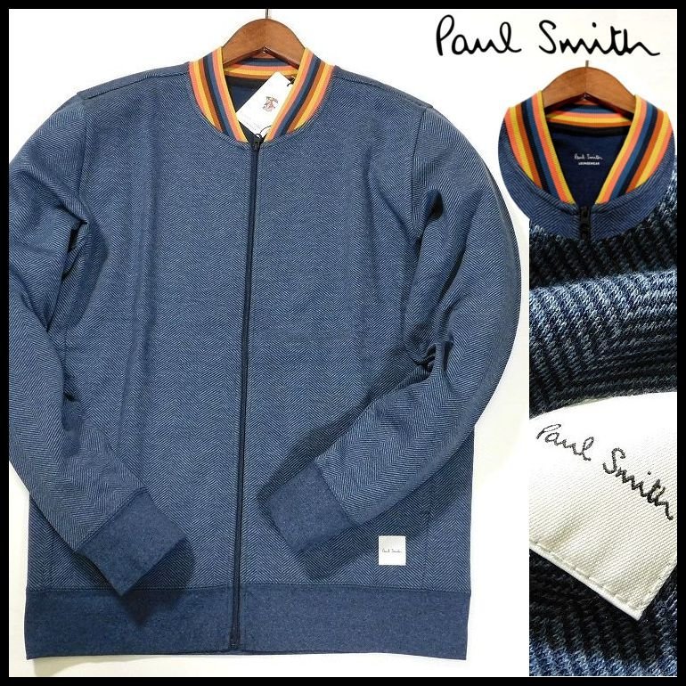 新品 1円～ 定価15,400円 ポールスミス ジップアップジャケット アーティストストライプ L ブルー ヘリンボーン Paul Smith メンズ【3038】_画像1