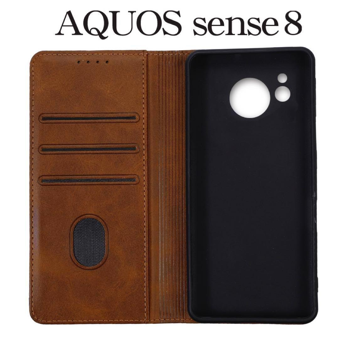 AQUOS sense8 ケース 手帳型 ベルトなし マグネット ：ブラウン_画像3