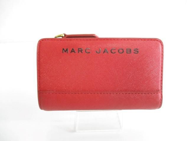 良品 マーク ジェイコブス MARC JACOBS 二つ折り財布 レザー 無地 レッド RED レディース_画像1