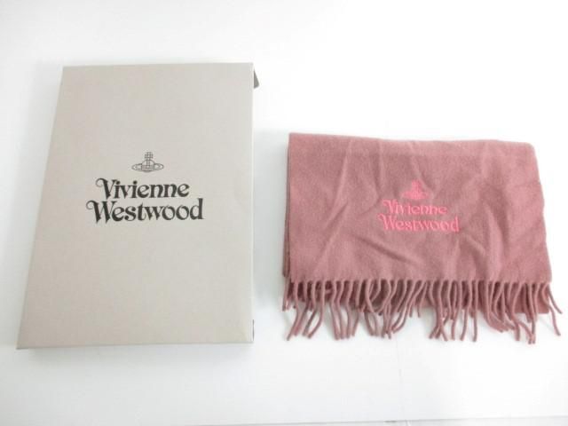 未使用 ヴィヴィアンウエストウッド VivienneWestwood マフラー ロゴ刺繍ウール モーブピンク レディース_画像1