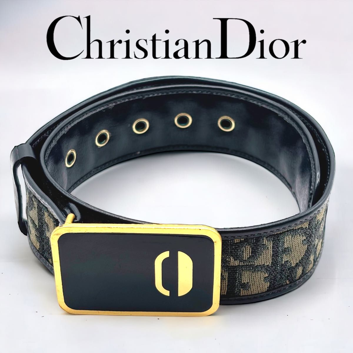 ChristianDiorクリスチャンディオール トロッター キャンバス×レザー ゴールド金具 ベルト 