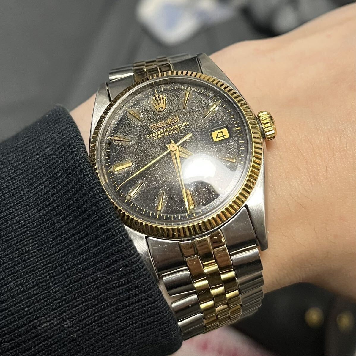 Rolex datejust 6605 ロレックス デイトジャスト コンビ cal 1066 黒 文字盤 ブラック ミラー ギルト トロピカル 稼働品 1600 1601 1603 の画像1