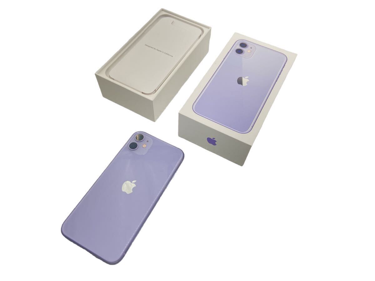◇【SoftBank/Apple】iPhone 11 128GB SIMロックありMWM52J/A スマートフォン パープル アップル A2221 バッテリー最大容量85% 付属品の画像1