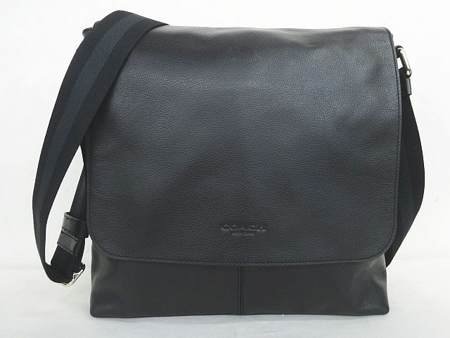 良品 COACH コーチ F72362 チャールズ スムース レザー ショルダーバッグ メッセンジャーバッグ 黒 ブラック ★2659