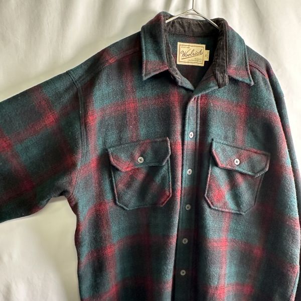 USA製 90s WOOLRICH オンブレ チェック ウール シャツ ジャケット XL ビッグサイズ シャドー ウールリッチ 80s 00s オールド ビンテージの画像4