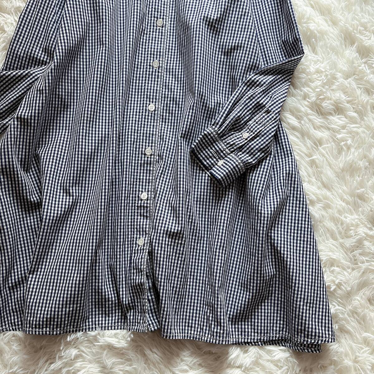 ② 日本製 ビュルデサボン ギンガムチェック シャツ ワンピース 大きいサイズフリー_画像3