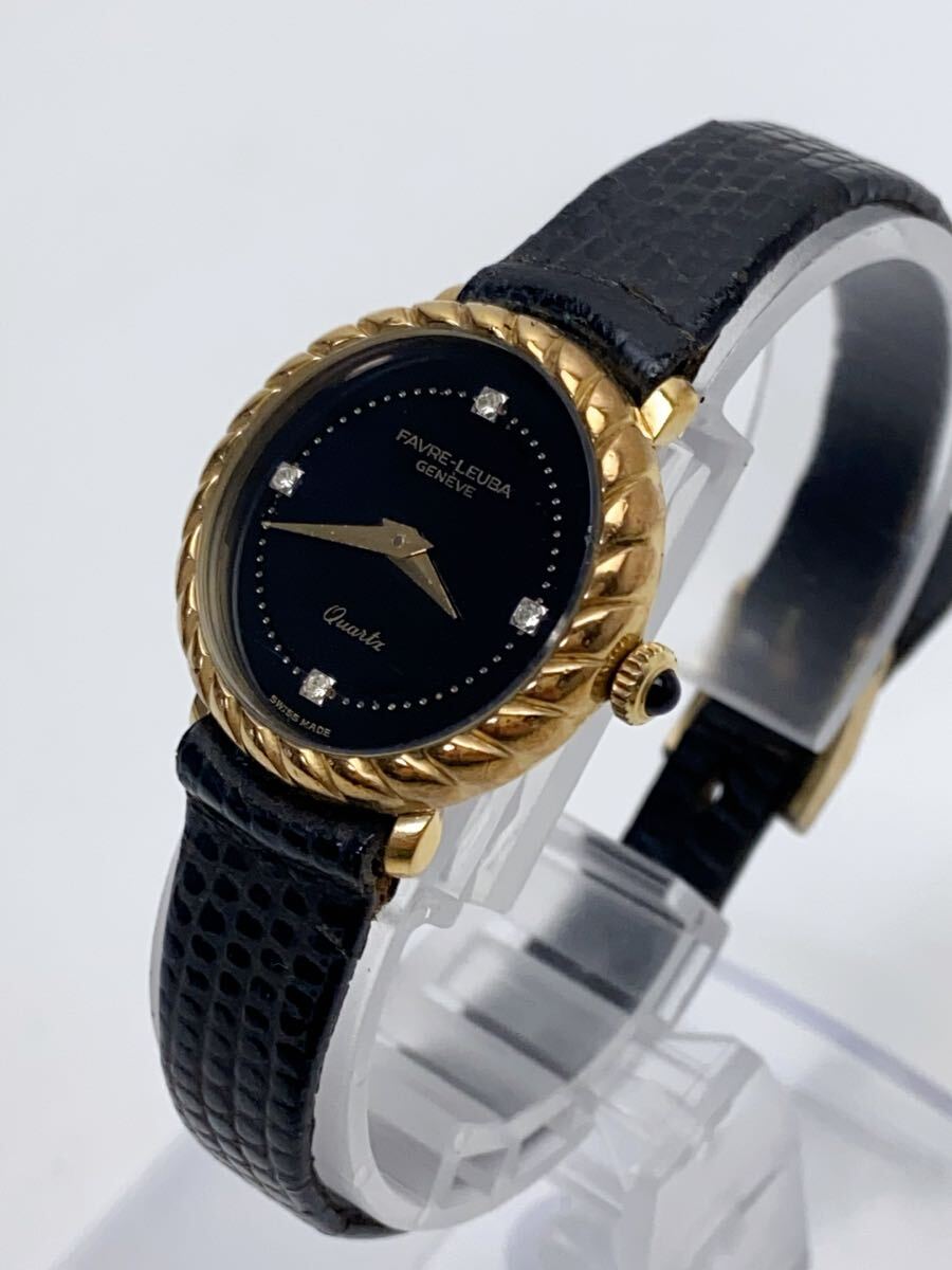 T964 FAVRE-LEUBA/ファーブル・ルーバ レディース クォーツ 腕時計 4p レザーベルト 黒文字盤_画像3