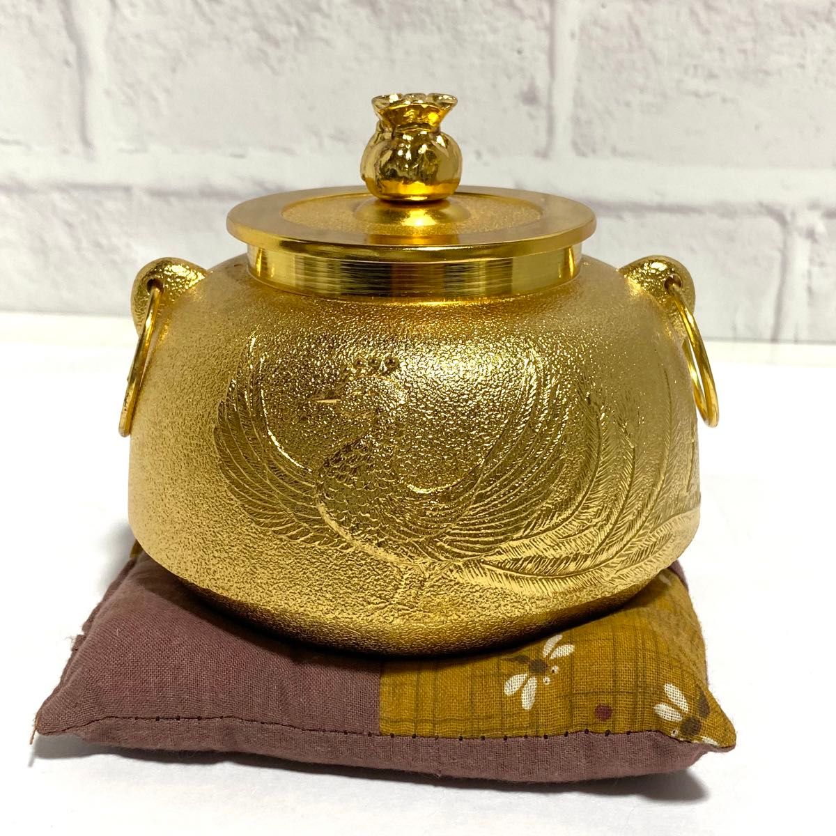 天皇陛下居 宝祚五十年奉祝 茶釜 鳳凰 24KGP ゴールド 金 茶道具