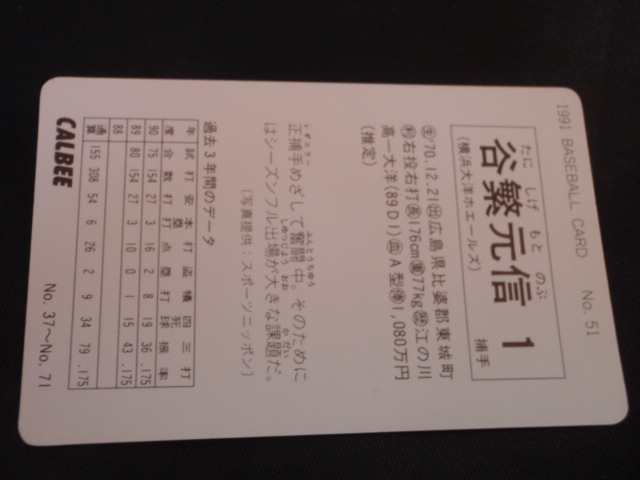 1991 カルビーベースボールカード No51 谷繁元信 横浜大洋 ホエールズ / ベイスターズの画像3