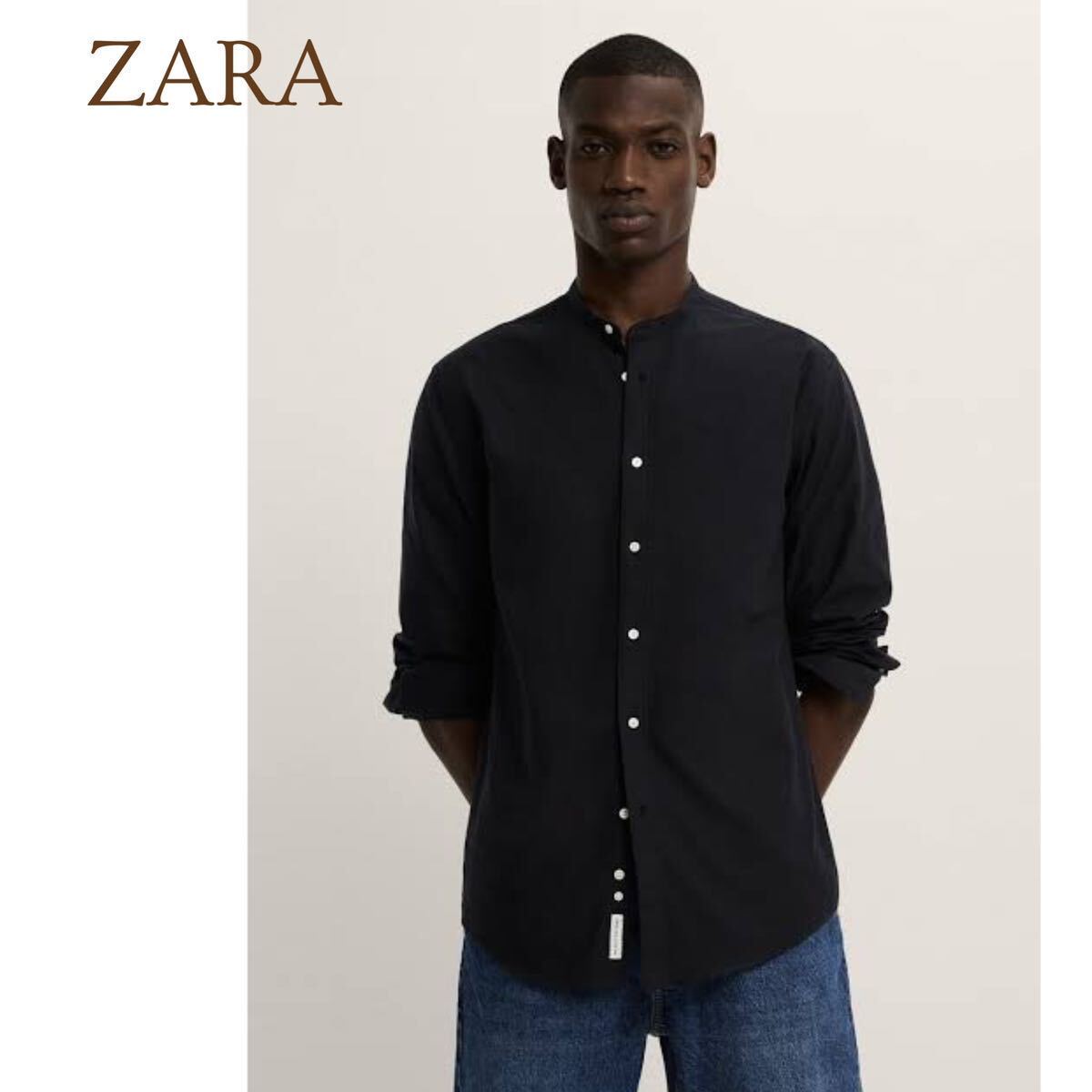 ZARA ザラ MEN'S スタンドカラー オックスフォードシャツ ゆったりシルエット 長袖シャツ コットン 長袖 Lサイズ メンズ A5369_画像1