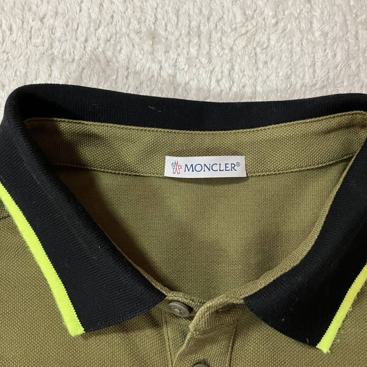 ●正規品【夏の定番】MONCLER モンクレール MAGLIA POLO 鹿の子 半袖 ポロシャツ/ワッペン付き/サイズS/トルコ製/カーキ/メンズの画像3