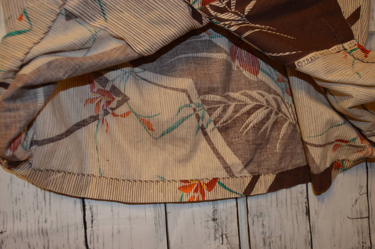 ◆ ハワイ製 RAI NANI ライナニ アロハ ハワイアンシャツ MADE IN HAWAII 茶 trance pacific textiles ltd生地 オーダー 裾ハンドステッチ _画像10