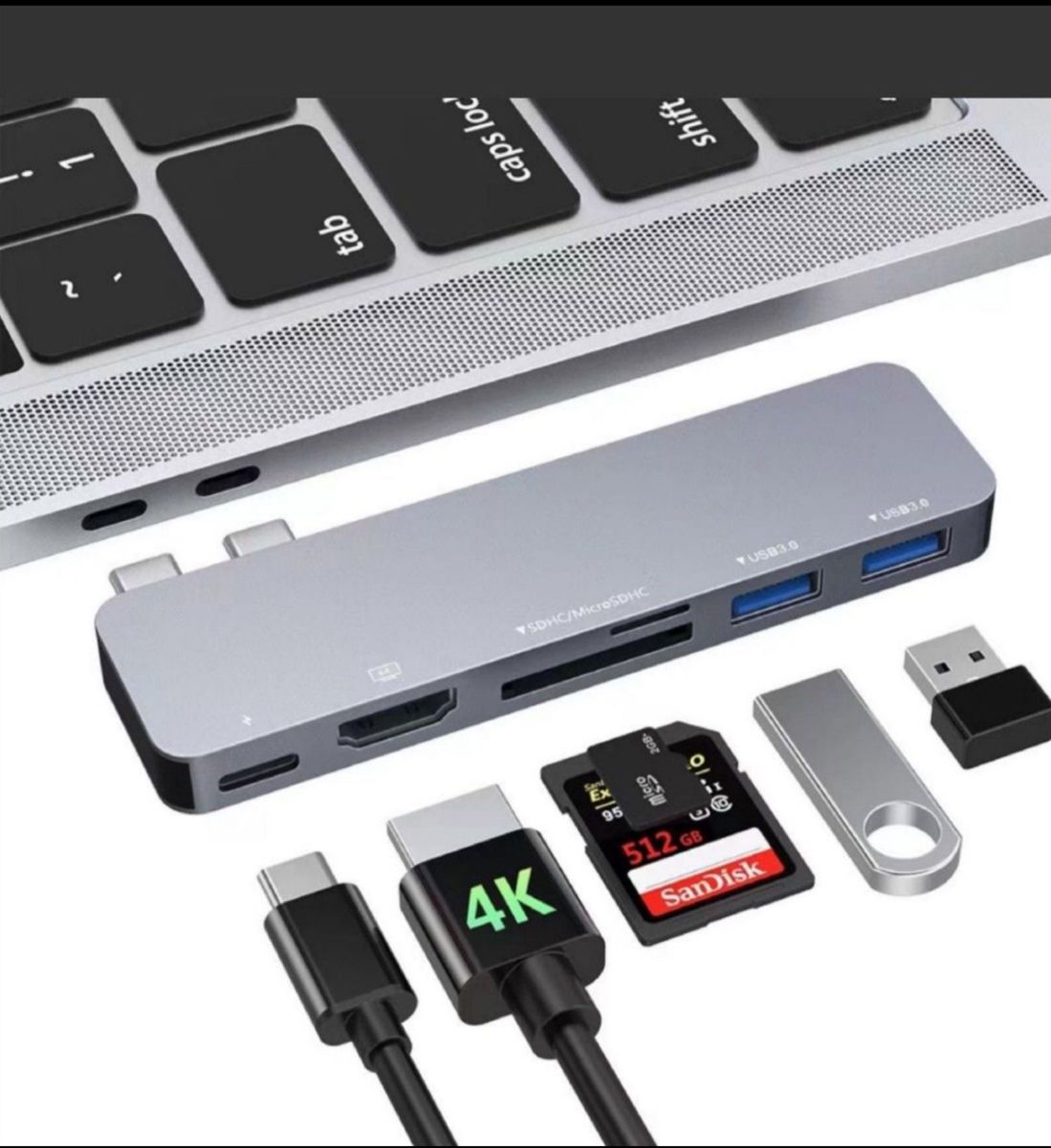 コード無し6in1 USB-C ハブ　急速充電　簡単な使用方法＆高品質の作り
