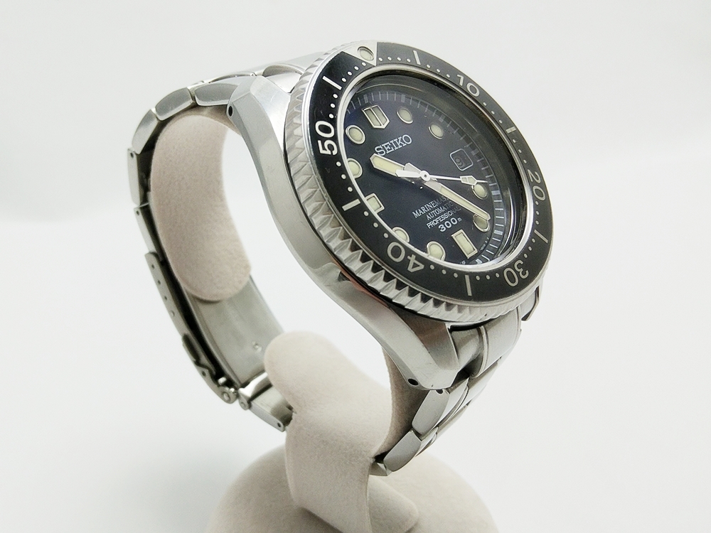 B24-581 SEIKO セイコー SBDX001/8L35-0010 プロスペックス マリーンマスター 自動巻 デイト 黒文字盤 SS 純正ベルト メンズ 腕時計 稼働品の画像3
