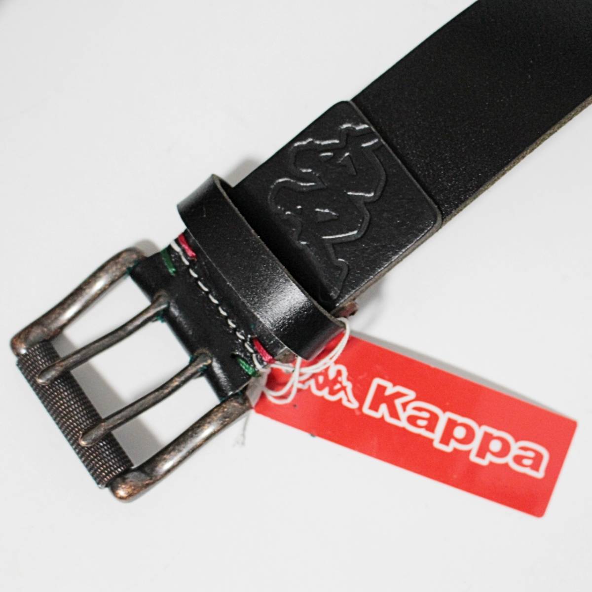 新品 Kappa カッパ ダブルピンバックル式レザーベルト カット可 ウエスト最大99cm相当 黒系　Ｋ2254_画像4